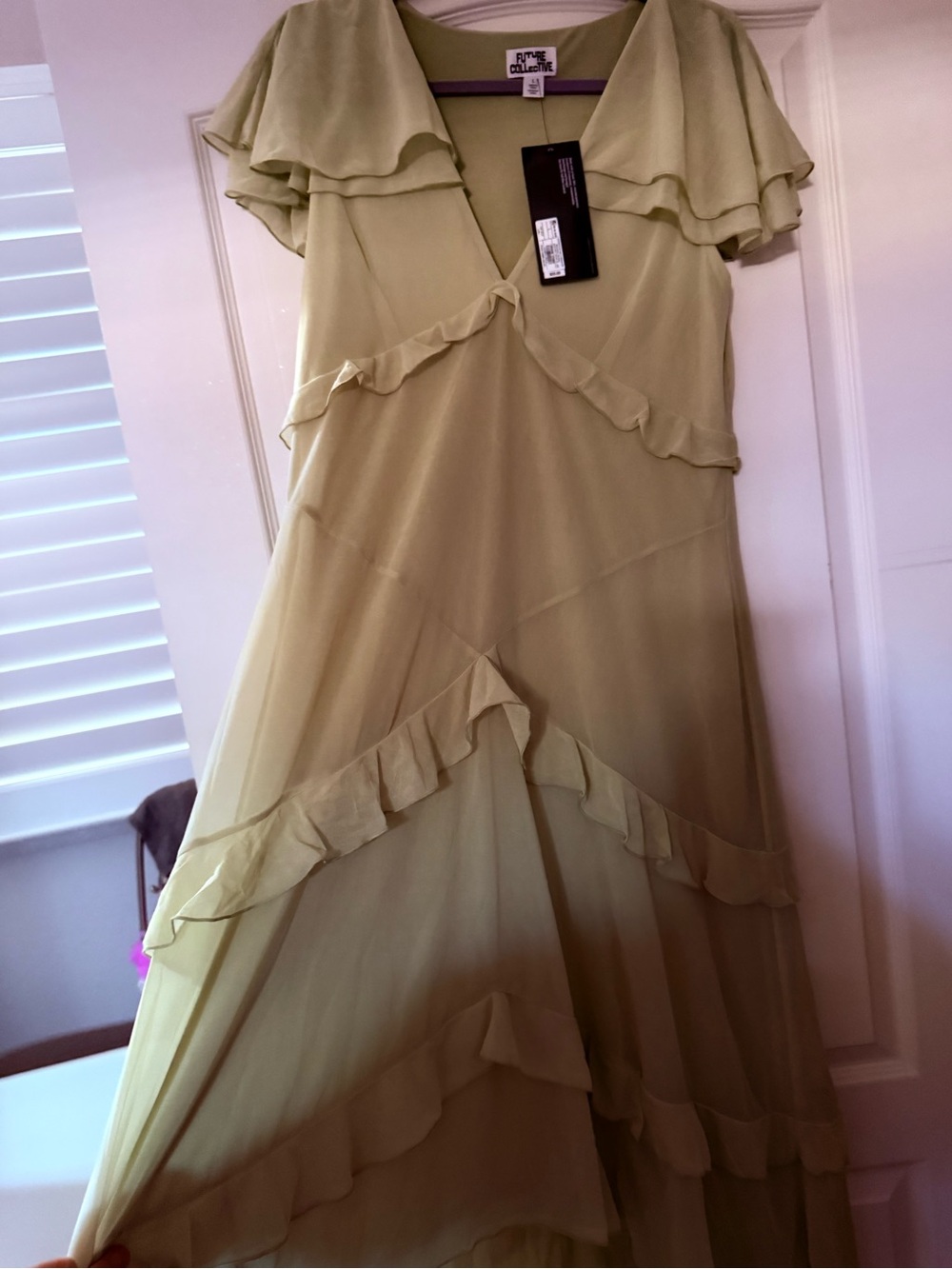 Future Collective Sage Ruffle Tiered Maxi Dress size Large NEW